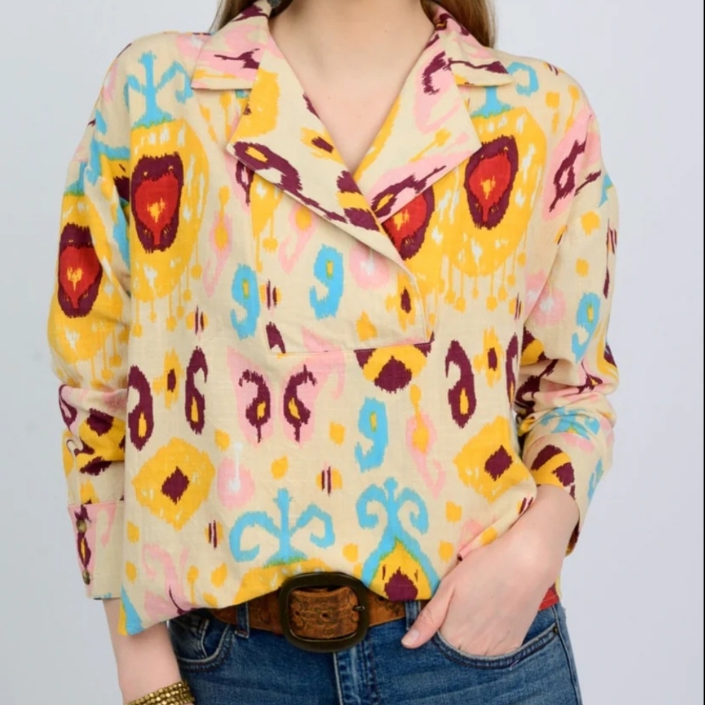 Ivy Jane Ikat Popover Blouse Women's Size Small